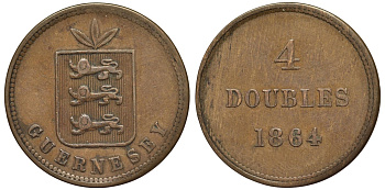 Гернси 4 дабла (дубля) 1864 KM 5 бронза 4556-411