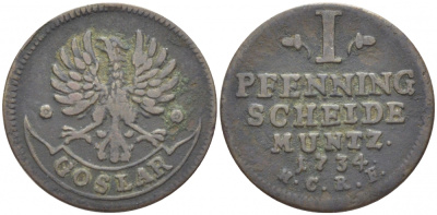 Гослар 1 пфенниг 1734 HCRF KM 106, Kluge 438 медь 112-1015
