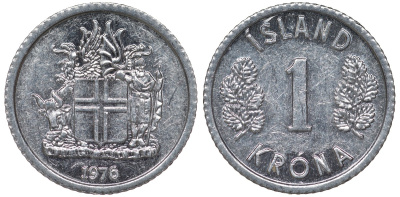 Исландия 1 крона 1976 KM 23 алюминий 4124-454