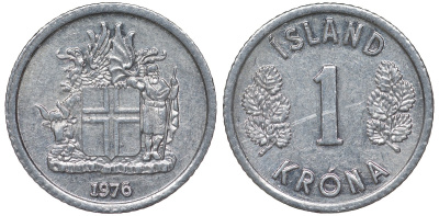 Исландия 1 крона 1976 KM 23 алюминий 4124-461