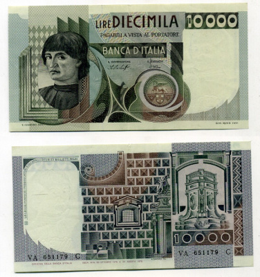 Италия 10000 лир 1976 Pick 106а бумага 6279-5-1-2