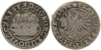 Силезия-Легница-Бжег 1 крейцер 1654 Георг III Бжегский, Людвиг IV и Кристиан KM 392 серебро 00-000-00