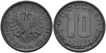 Австрия 10 грошей 1949  KM 2874 цинк    4153-225