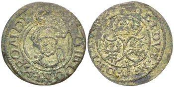 Великое княжество Литовское 2 денария 162Х Сигизмунд III (1587-1632), вес 0,67 гр. KM 31 серебро 1517-115