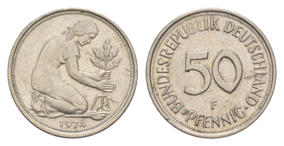 ФРГ 50 пфеннигов 1974 F KM 109, J. 384 медно-никель 4613-1133