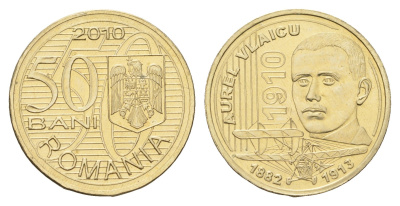 Румыния 50 бань (бани) 2010 100 лет первому полету Аурела Влайка KM 259 никель латунь UNC 4662-254