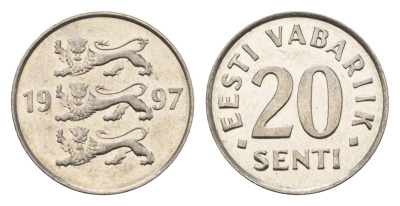 Эстония 20 сентов 1997 KM 23a сталь плакированная никелем UNC 4689-668
