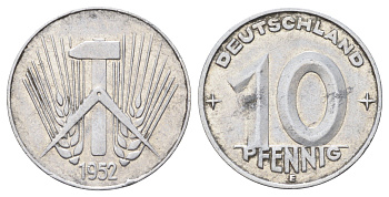 ГДР 10 пфеннигов 1952 E KM 7 алюминий 4668-1125
