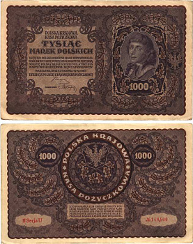 Польша 1000 марок 1919 23 августа 1919, II серия, портрет Костюшко, серия U Pick 29 (2)  бумага   8609-20-1-1