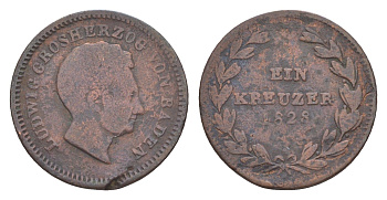 Баден 1 крейцер 1828 Людвиг I (1818-1830) KM 189 медь 4639-431