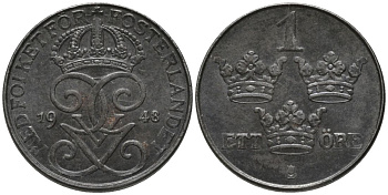 Швеция 1 эре 1948 Густав V (1907-1950) KM 810 железо 57-1134