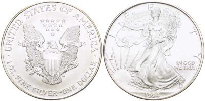 США 1 доллар 1994 шагающая свобода KM 273 серебро UNC 02-207-33