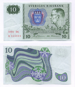 ШВЕЦИЯ 10 КРОН 1984 СЕРИЯ BK, ГУСТАВ VI АДОЛЬФ Pick 52е бумага 6266-20-4