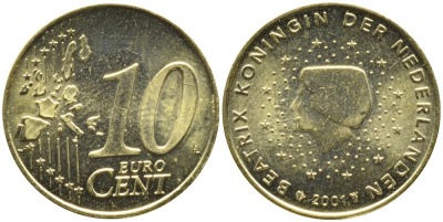 Нидерланды 10 евроцентов 2001 Беатрикс (1980-2013) KM 237 нордик UNC 4391-316