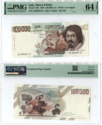 Италия 100000 лир 1983 в слабе компании PMG - 64 Pick 110 b бумага 452-1-179