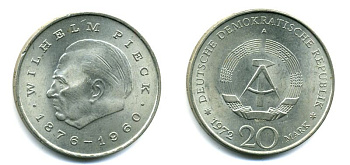 ГДР 20 марок 1972 А, Вильгельм Пик (1876-1960) KM 42 медно-никель 37-1036