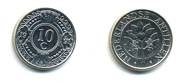 Нидерландские Антилы 10 центов 1991 Беатрикс (1980-2013) KM 34 никелированная сталь 46-1155