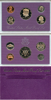 США официальный набор из 5 монет, в пластике 1990 S, Джон Кеннеди, в твердом пластике KM PS 163   PROOF  8-2-03-17