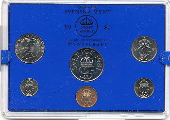 Швеция набор монетного двора из 6 монет 1981 в пластике, Карл XVI Густав (1973- ) KM MS19 UNC 4-3-7-175