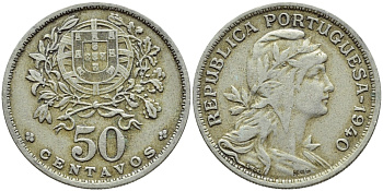 Португалия 50 сентаво 1940 KM 577 медно-никель 4395-831