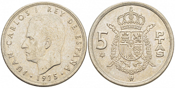 ИСПАНИЯ 5 ПЕСЕТ 1975 (77) ХУАН КАРЛОС I KM 807 медно-никель 3718-613