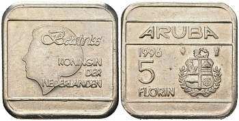 Аруба 5 флоринов 1996 Беатрикс (1980-2013) KM 12 сталь плакированная никелем 4619-427