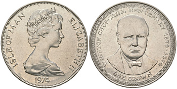 Остров Мэн 1 крона 1974 100 лет со дня рождения Уинстона Черчилля KM 30 медно-никель BU 00-1067-4-61