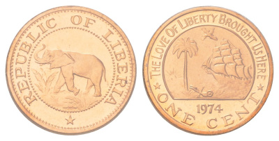 Либерия 1 цент 1974 в запайке KM 13 бронза PROOF 4624-523