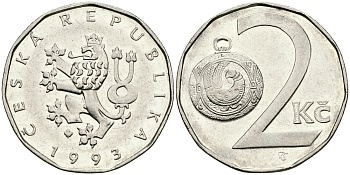 Чехия 2 кроны 1993 KM 9 сталь плакированная никелем 540-752
