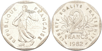 Франция 2 франка 1982 KM 942.1 никель 63-614