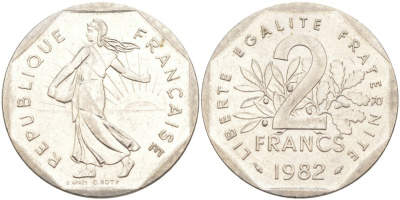Франция 2 франка 1982 KM 942.1 никель 63-614