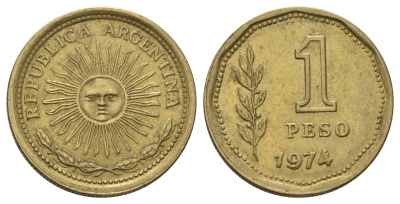 Аргентина 1 песо 1974 KM 69 алюминиевая бронза 4601-646