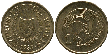 Кипр 1 цент 1993 KM 53.3 никель латунь 4154-1117