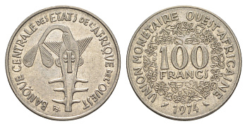 Западная Африка (BCEAO) 100 франков 1974 KM 4 никель 4620-1247