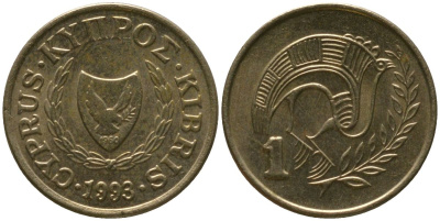 Кипр 1 цент 1993 KM 53.3 никель латунь 4154-1117