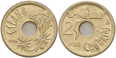 Испания 25 песет 1994 Канарские острова (CANARIAS), Хуан Карлос I (1975-2014) KM 933 никель бронза 4598-1212