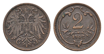 Австрия 2 геллера 1902 Франц Иосиф I (1848-1916) KM 2801 бронза 4702-141