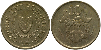 Кипр 10 центов 1991 KM 56.3 никель латунь 4380-315