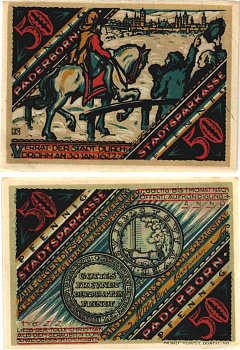 ПАДЕБОРН 50 ПФЕННИГОВ 1921 НОТГЕЛЬД, 10 НОЯБРЯ 1921, ЗЕМЛЯ СЕВЕРНЫЙ РЕЙН-ВЕСТФАЛИЯ Grabowski 1043.3 бумага 7484-69-3-1