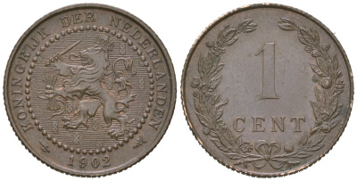 Нидерланды 1 цент 1902 Вильгельмина (1890-1948) KM 132 бронза 4154-768