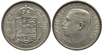 Румыния 100 леев 1938 Кароль II (1930-1940) KM 54 никель aUNC 441-1425