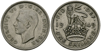 Великобритания 1 шиллинг 1949 Георг VI (1936-1952), Английский герб KM 876, Spink 4108 медно-никель 4167-723