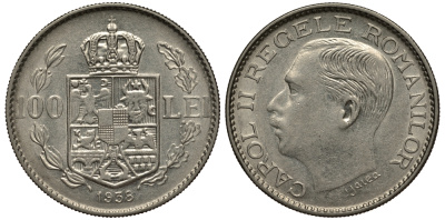 Румыния 100 леев 1938 Кароль II (1930-1940) KM 54 никель aUNC 441-1425