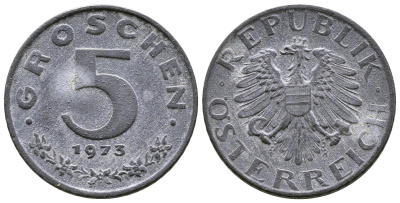 АВСТРИЯ 5 ГРОШЕЙ 1973 KM 2875 цинк 57-1357