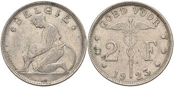 Бельгия 2 франка 1923 Belgie, Альберт I (1909-1934) KM 92 никель 4111-216