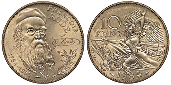 Франция 10 франков 1984 200 лет со дня рождения Франсуа Рюда (1784-1855) KM 954, Le Franc 369.3 никель бронза 4123-632