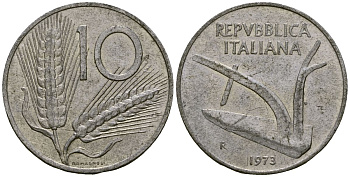 Италия 10 лир 1973 KM 93 алюминий 4172-253