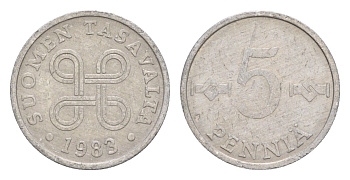 Финляндия 5 пенни 1983 KM 45a алюминий 4647-316