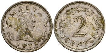 Мальта 2 цента 1972 Пентесилея, царица амазонок KM 9 медь цинк 4154-641