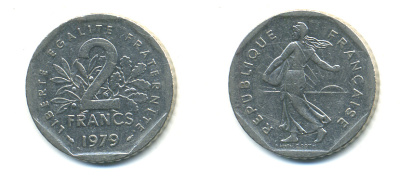 ФРАНЦИЯ 2 ФРАНКА 1979 СЕЯТЕЛЬ KM 942.1, LE FRANC 272.3 никель 176-1132